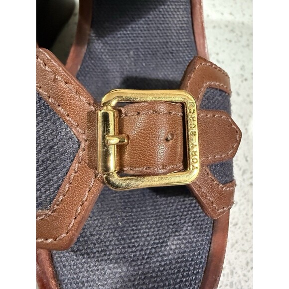 Tory Burch Women’s Wedges Florian Denim Brown Leather Platform Sandals Heels 8M - Picture 12 of 12